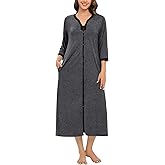 SWOMOG Women Zipper Robe Long Housecoat Zip Up Bathrobes Full Length Nightgown Loungewear with Pockets S-3XL