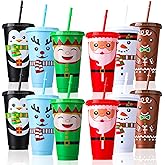 XLSXEXCL 12 Pcs Reusable Christmas Cups with Lids and Straws, 24 oz Christmas Party Cups Plastic Tumblers for Xmas Party Supplies