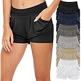 Sexy Basics Womens 6 Pack Ultra Soft High Waisted Harem Shorts with Pockets