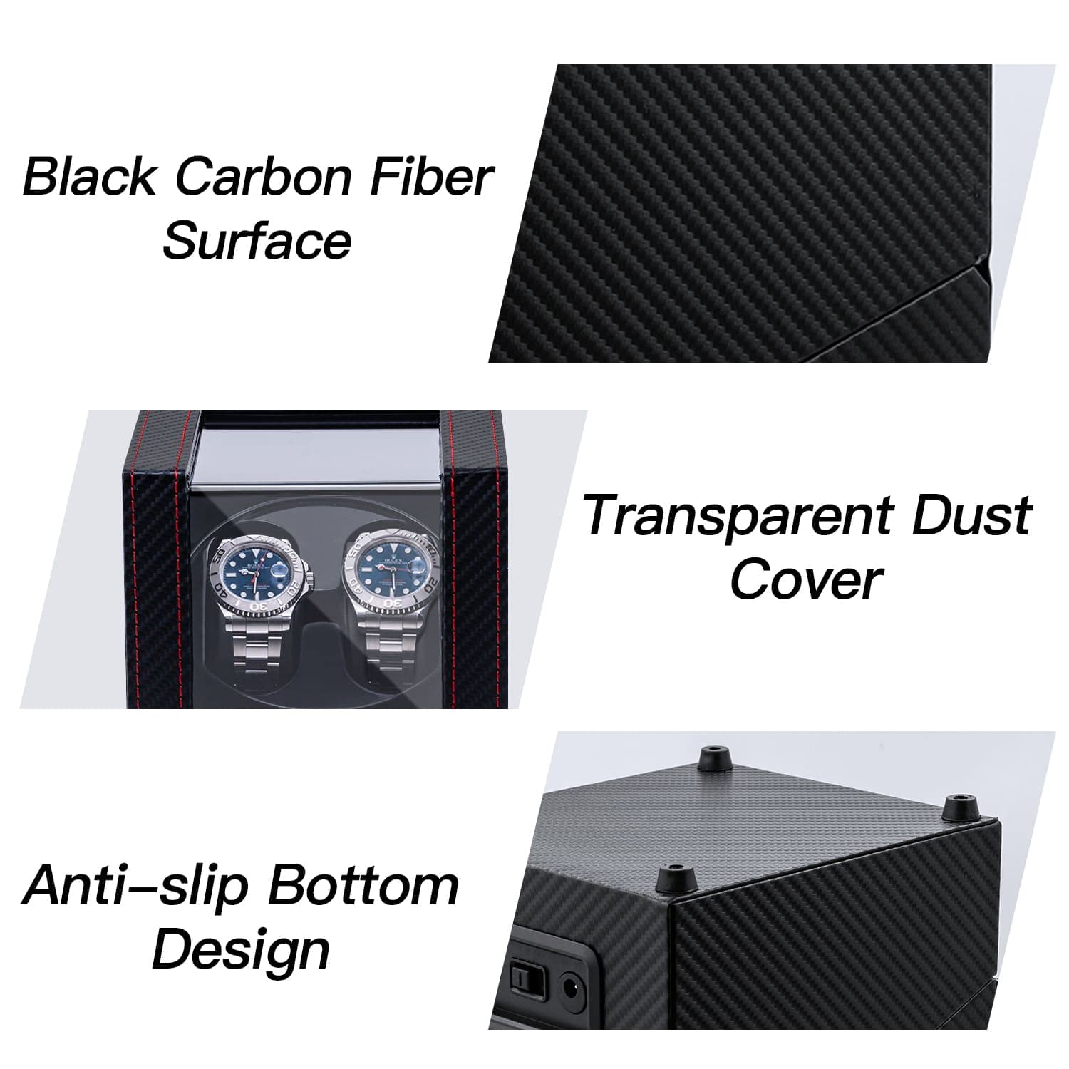 Mcbazel Watch Winder for Automatic Watches, Double Automatic Watch Winder Box with Quiet Japan-made Motor, 2 Slots Watch Display Storage Rotation Wrist watch Box (Black Carbon Fiber Leather)