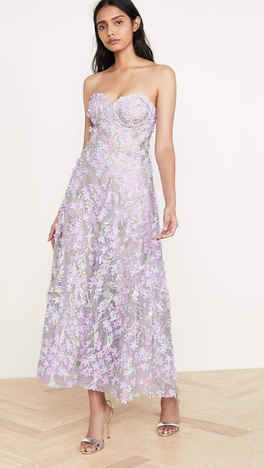 marchesa notte 3d embroidered strapless gown