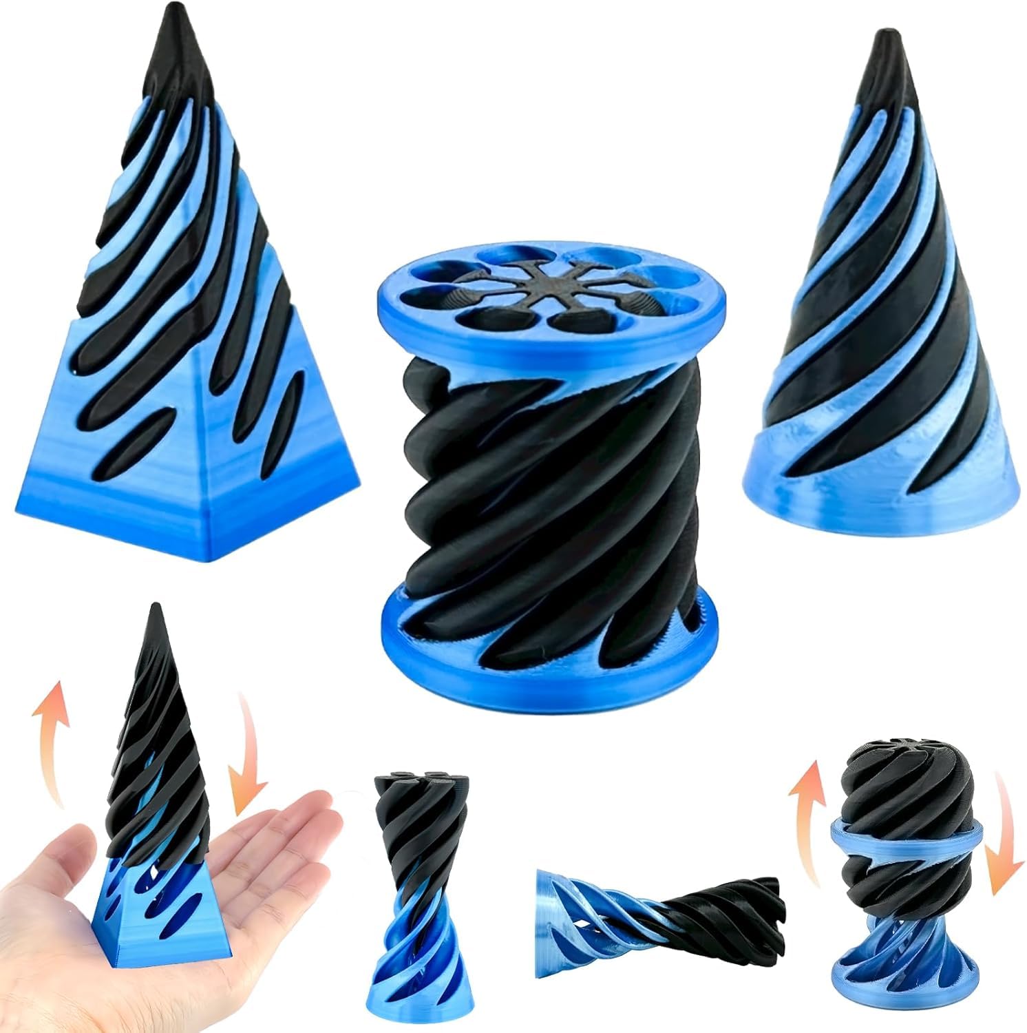 RETZLA 3 Packs Impossible Cone, Spiral Cone Fidget Toy, 3D Printed Spiral Cone, Mini Vortex Thread Illusion Toy for Anxiety Relaxation