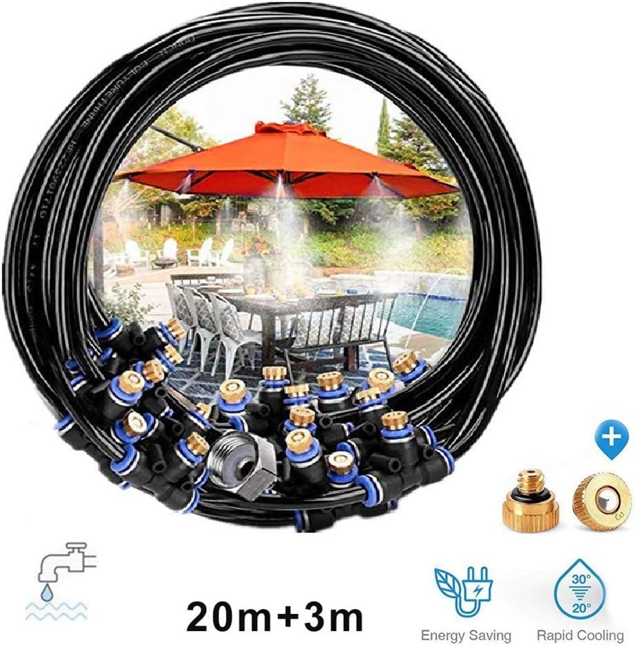 Outdoor Misting Cooling System Water Spray 20 M Hose + Plug 11 Irrigation Spray Nozzles Watering Kits for Trampoline Outdoor Garden Sprayer