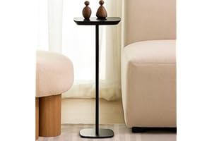 HAMORESPACE Modern Martini Pedestal Side Table - Small Metal Cocktail Stand for Living Room, Bar, or Small Spaces - Black End Table (Black)