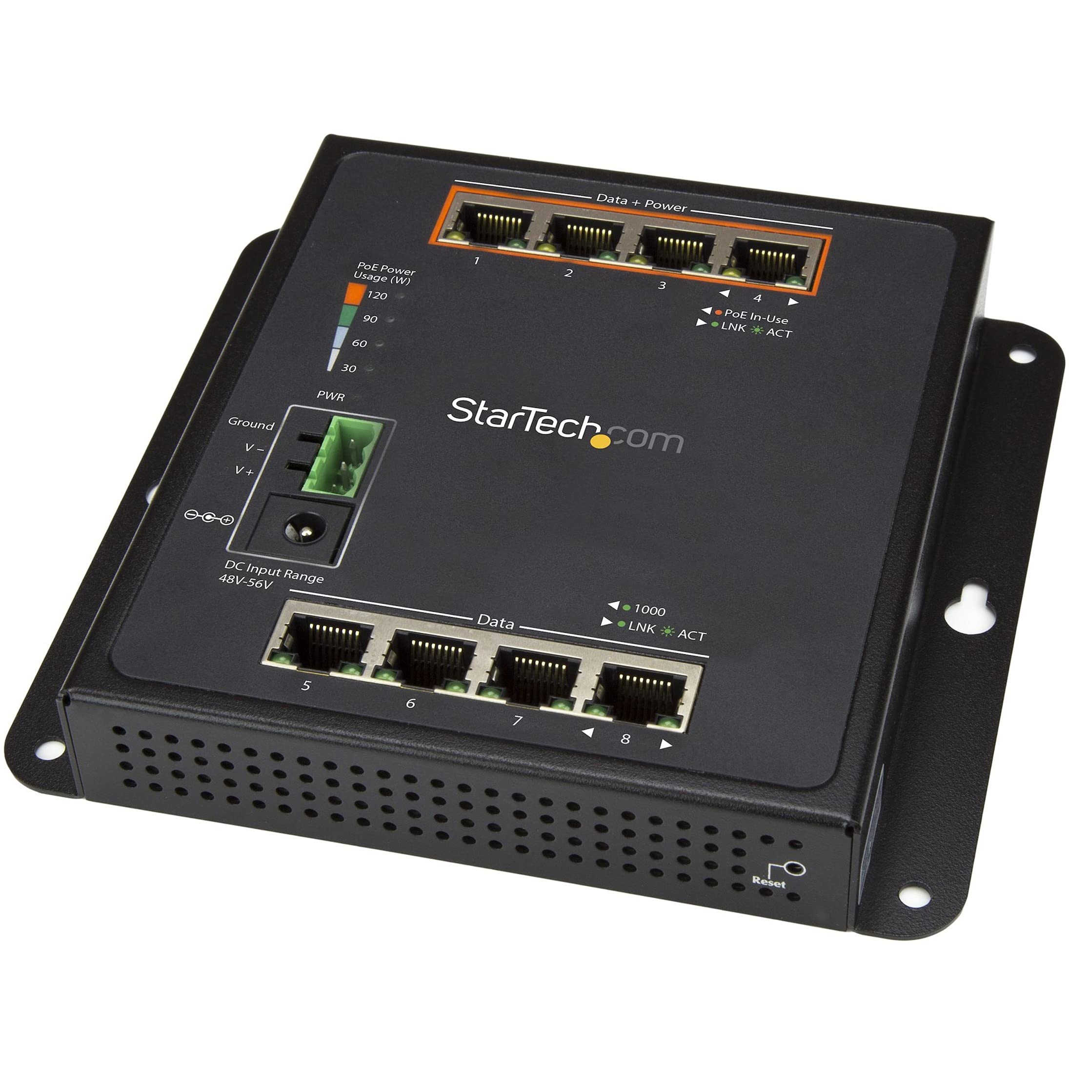 StarTech.com Industrial 8 Port Gigabit PoE Switch - 4 x PoE+ 30W - Power Over Ethernet - Hardened GbE Layer/L2 Managed Switch - Rugged High Power Gigabit Network Switch IP-30/-40C to +75C (IES81GPOEW)