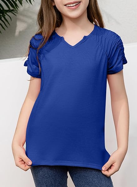 BLIBEAN LITTLE GIRLS SHIRTS BIG KIDS SHORT SLEEVE CASUAL TSHIRT FASHION OUTFITS DRESSY TOPS BLOUSE AGE 8T-9T (SIZE 8-9 YEAR) ROYAL BLUE
