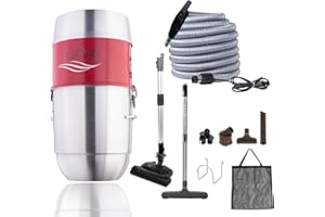Nadair 700 Airwatts Spun Aluminum Compact and Powerful Central Vacuum System, Hybrid Filtration (with or Without Disposable Bags), 22L or 5.8 Gal, with 40ft Carpet Deluxe Accessory Kit Included