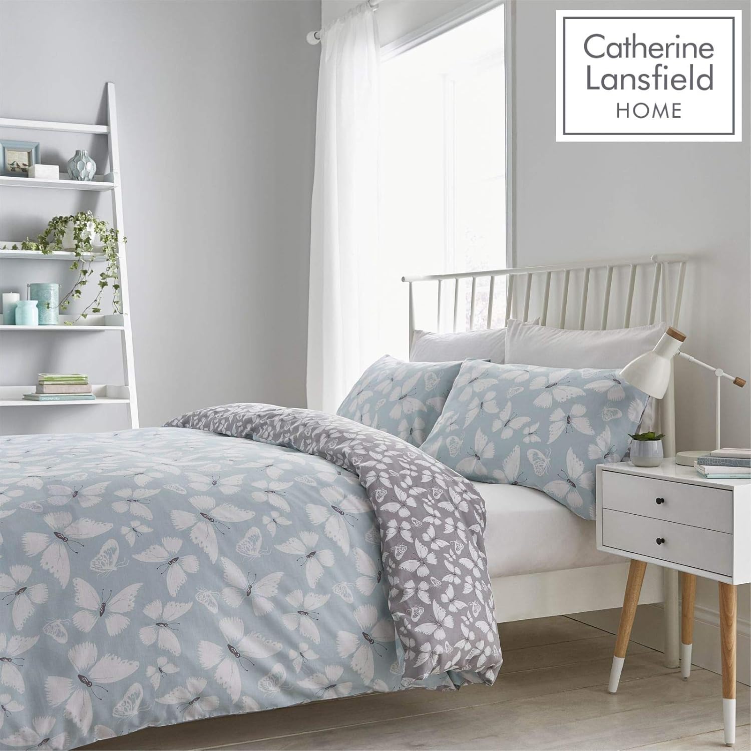 Catherine Lansfield Butterfly Easy Care Single Duvet Set Duck egg