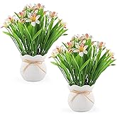 Vnezakl Artificial Flowers Plant UV Resistant Realistic Potted Faux Flowers Lifelike Greenery Maintenance Free Florals Indoor Outdoor Home Office Decor