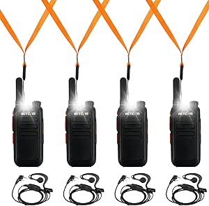Retevis RT69 Long Range Walkie Talkies with Earpieces,Portable Two Way Radios,Small 2 Way Radio with Long Neck Lanyard,Keypad Lock Flashlight,for Healthcare Outdoor(4 Pack)