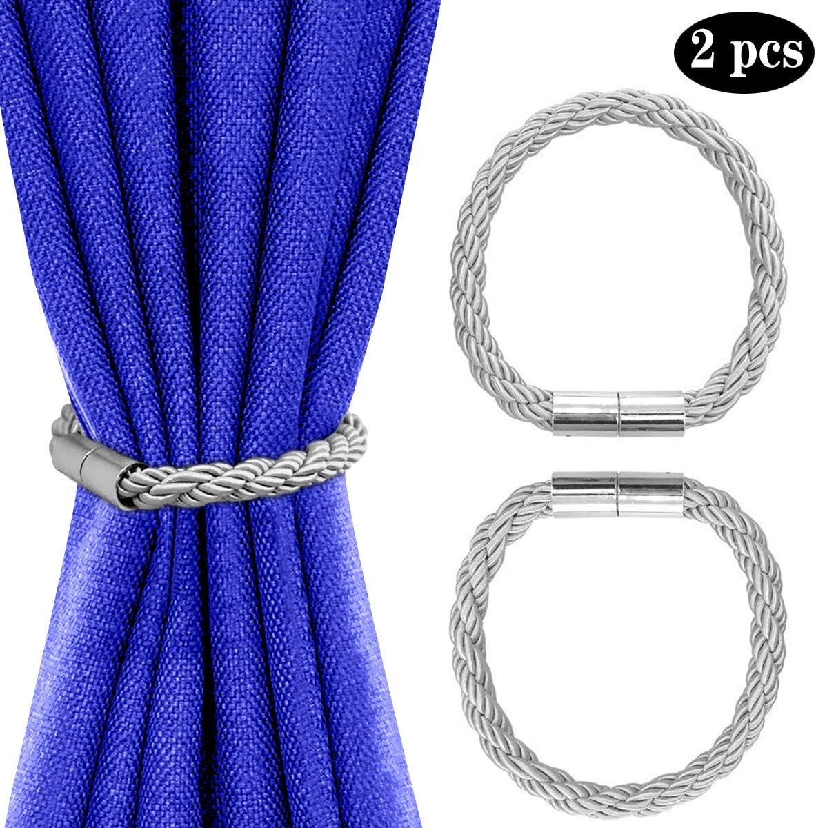 Magnetic Curtain Tiebacks, Curtain Clips Rope Holdbacks Holders Buckles for Home Office Decoration Window Treatment, 2 Pcs