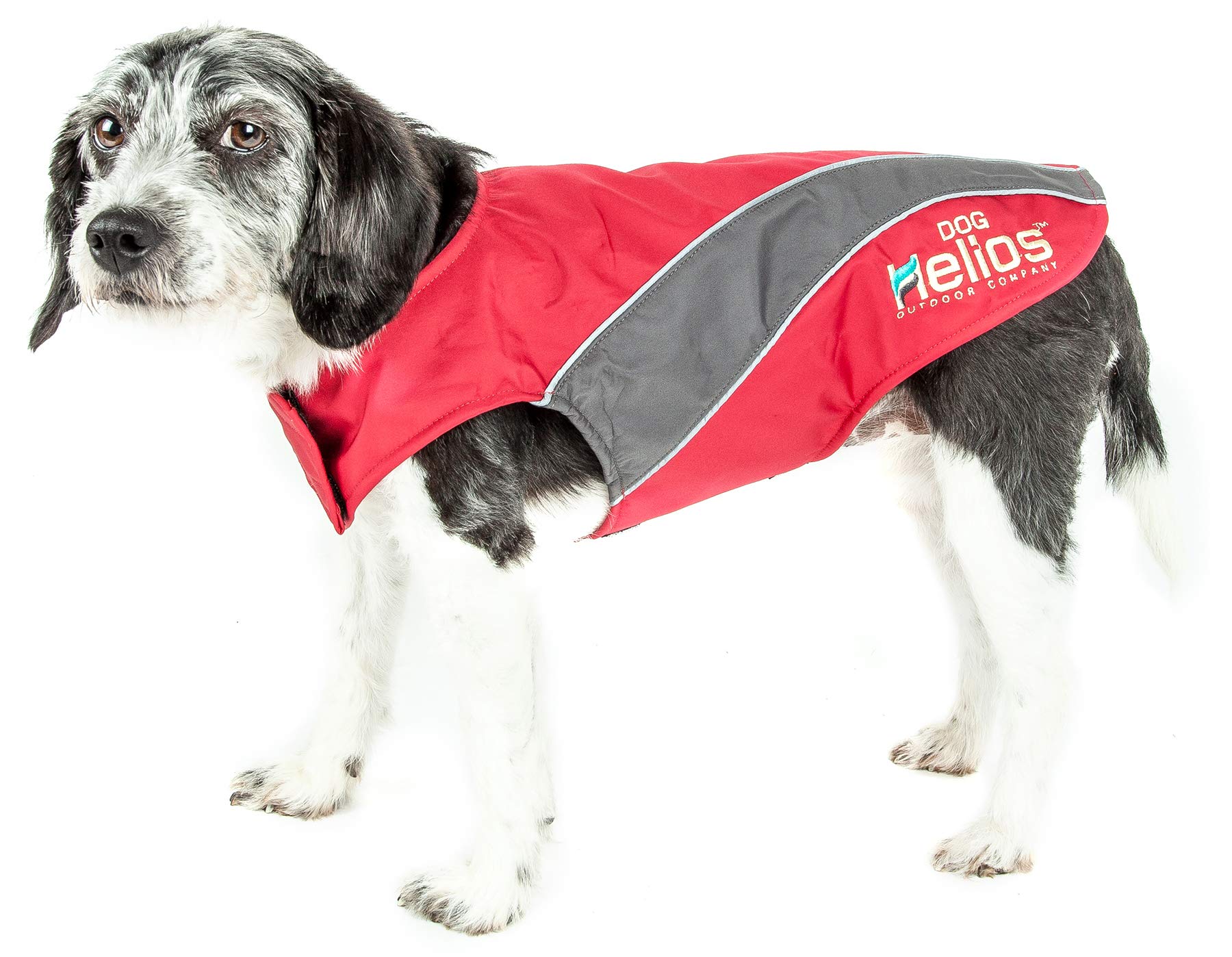DogHelios Octane Softshell Neoprene Satin Reflective Pet Dog Coat Jacket w/Blackshark technology, Red, Grey, MD