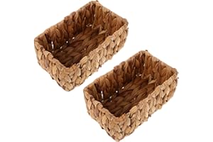 FESTFENDS 2pcs Woven Storage Basket for Shelves Handwoven Rattan Basket for Organizing Bathroom Tray
