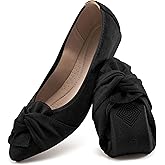 Aomigoct Comfortable Dressy Flats for Women: Cushioned Insole & Lightweight for All-Day Office Comfort - Slip On & Foldable for Working Professional with Bow