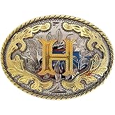 WMG Western Belt Buckle Initial Letters ABCDMRJ to Z Cowboy Belt Buckle, Rodeo Buckles for Men & Women