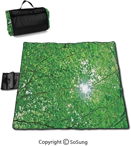 Amazon Com Forest Home Decor Picnic Blanket With Tote Sun Through Tree Branch And Leaf Top Relax Peaceful Environment Rural Design Foldable Waterproof Camping Mat For Outdoor Beach Hiking Grass Travel