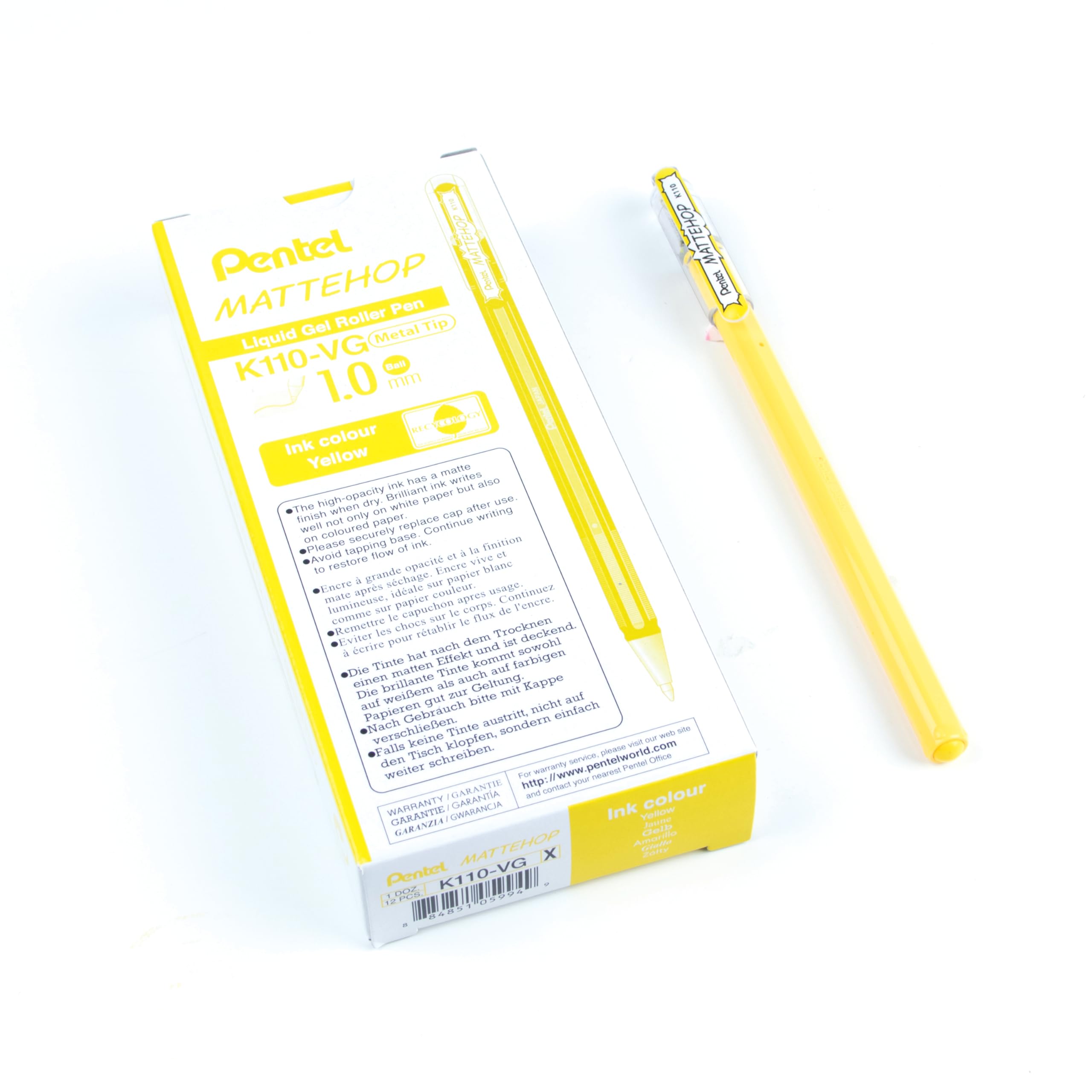 Pentel Mattehop 1.0mm Gel Roller Yellow - Pack of 12