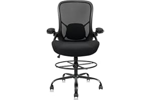 HYLONE 400lbs Big and Tall Heavy Duty Drafting Chair 5" Thickened Seat Tall Office Chair Flip-Up Armrests Ergonomic Chair with Lumbar Support and Adjustable Footrest Ring Standing Desk Chair (Black)