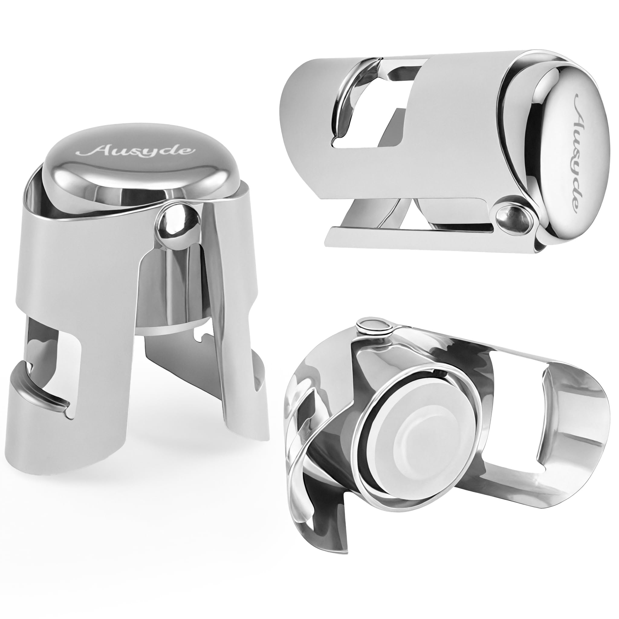 Ausyde 3 Pack Stainless Steel Wine Stopper Vacuum Super Seal Sparkling Bottle Saver
