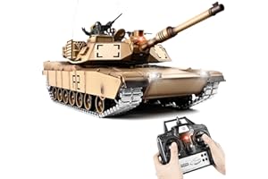 Supdex 1/16 RC Tank, Heng Long US M1A2 Abrams Army Toy with Smoke, Sound and Lights, Remote Control Tank That Shoots with Upgraded Metal Tracks, Idler and Sprocket Wheel, Steel Gearbox, Batteries*2