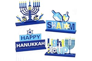 TEVXJ 4 Pieces Hanukkah Party Decorations Wooden Chanukah Party Supplies Hanukkah Centerpieces Table Decorations for Home Holiday