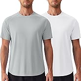 PINSPARK Mens 2 Pack UPF50+ Sun Protection Swim Surf Short Sleeve Athletic Shirts Rash Guard Quick Dry Performance Shirts