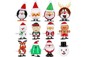 Erweicet 12 Pack Christmas Stocking Stuffers Wind Up Toys Assorted Small Toys Party Favors for Kids, Novelty Jumping and Walking Toys Assortments Clockwork Goody Bag Filler and Fun Decoration