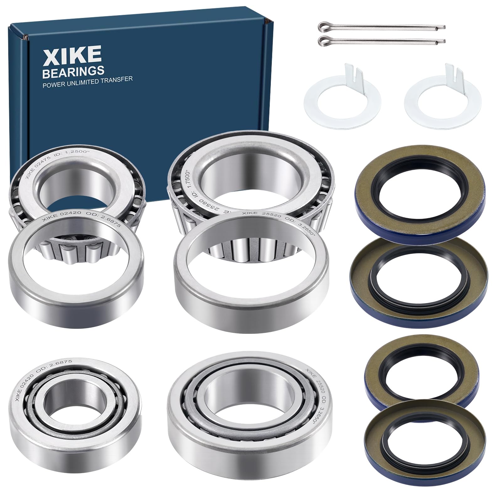 Photo 1 of XiKe 2 Set Fits 8,000 lb Axles Trailer Wheel Hub Kit, Include 25580/25520 ? 02475/02420 Bearings, 21333TB, 22333TB/10-10, 10-36 Seal.