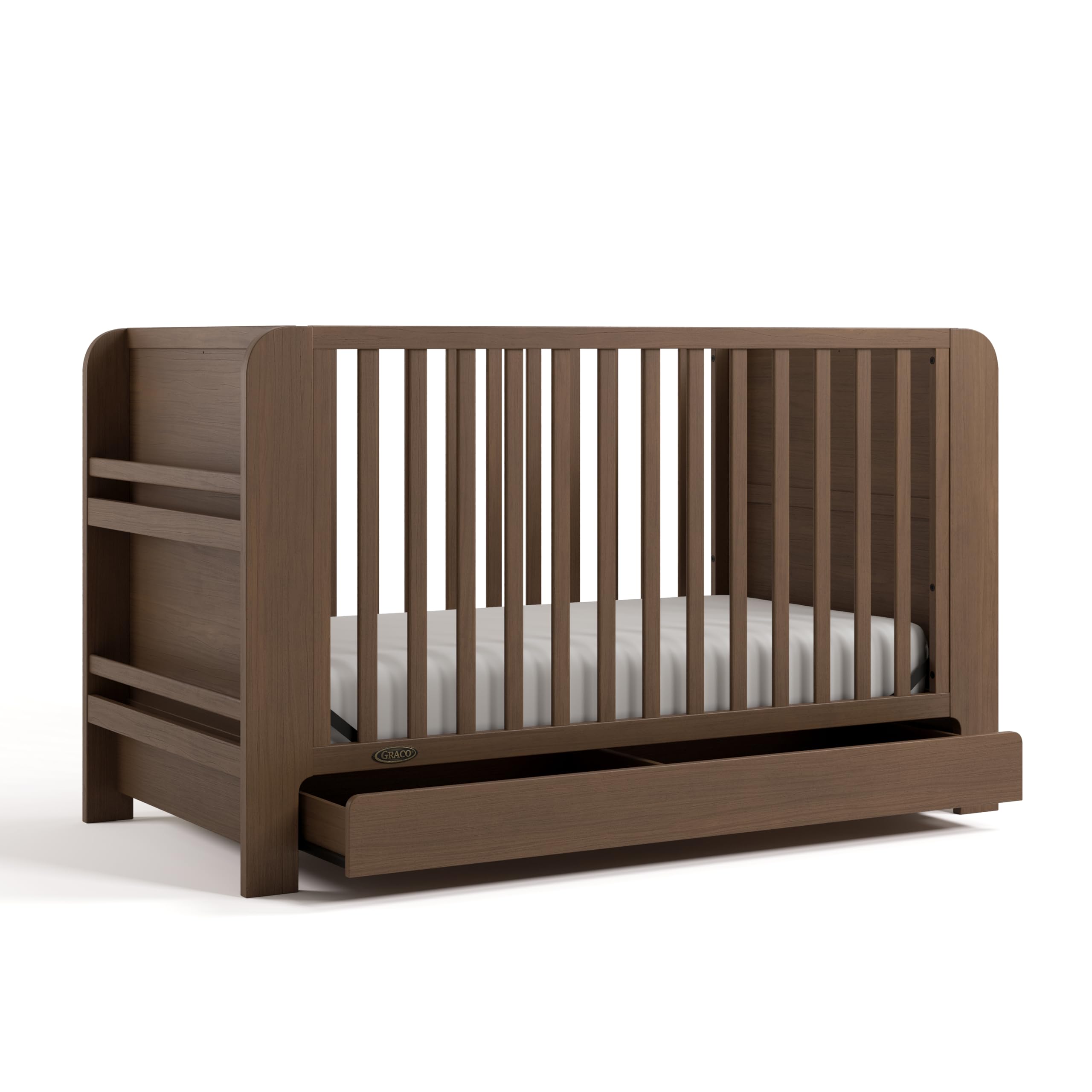 Photo 1 of ***FOR PARTS ONLY/ HAS DAMAGES*** Graco Read-with-Me 4-in-1 Convertible Crib with Drawer (Hazelnut) - GREENGUARD Gold Certified Converts to Toddler Bed, Daybed, and Functional Bookshelves
