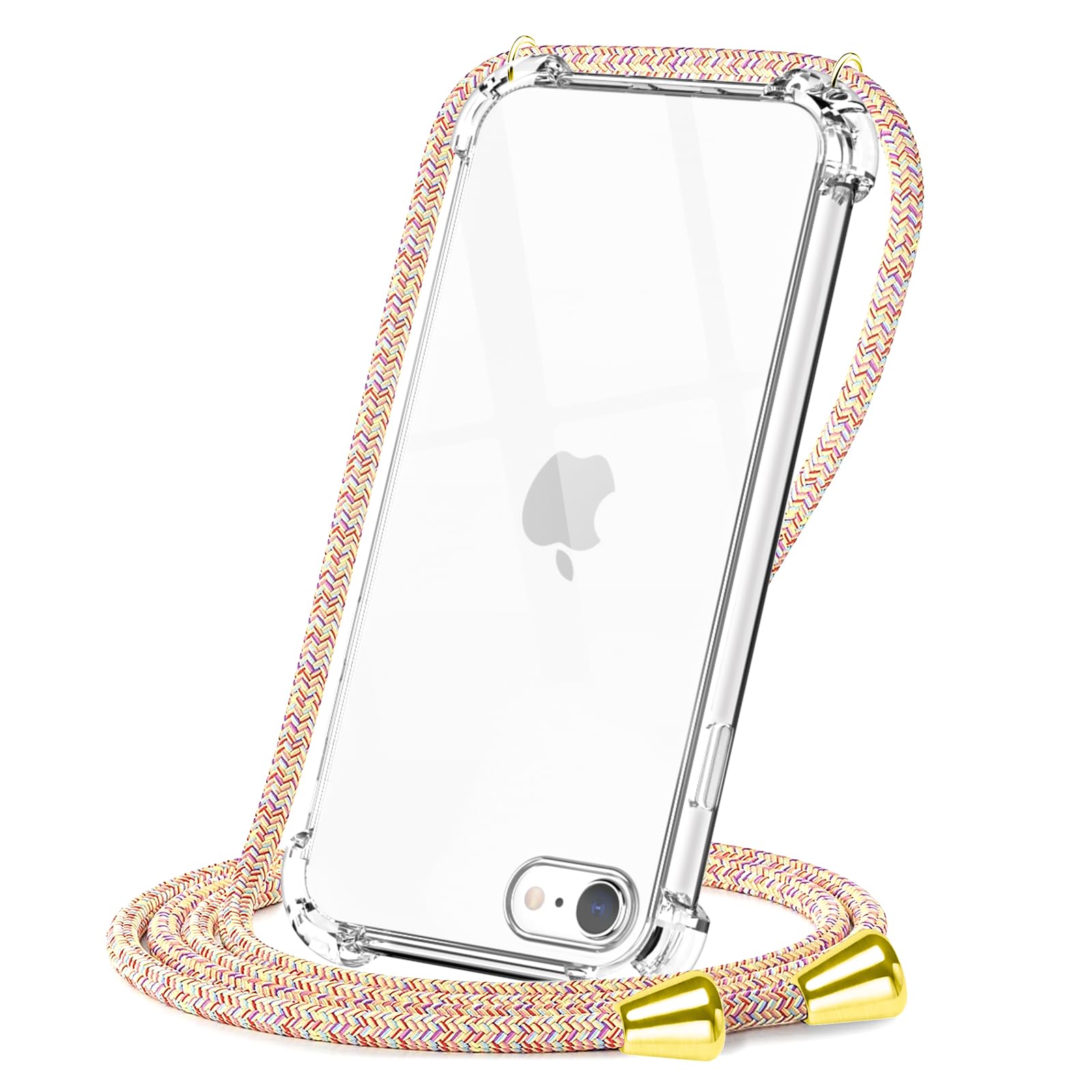 CAROKI Crossbody Case for iPhone SE 3 2022/SE2/7/8,Necklace Mobile Phone Cover with Cord Strap for iPhone SE3 Clear Soft iPhone SE 2022 Cover Holder with Neck Cord Lanyard Strap-Rainbow — image 1