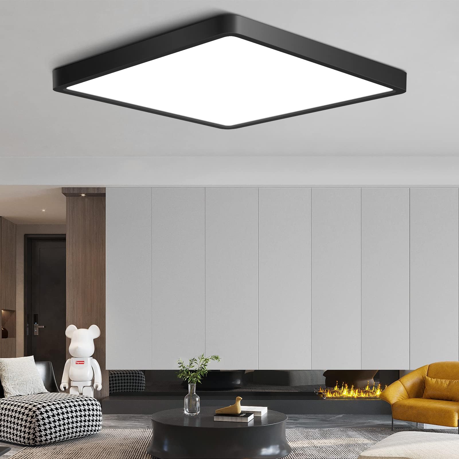 Photo 1 of 12Inch 24W Square LED Ceiling Light Fixtures Flush Mount, 5000K Daylight White LED Ceiling Lamp, Surface Mount Modern Ceiling Lights, Black Slim Flat Panel Lighting for Bedroom, Kitchen, Bathroom Etc