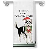 GDJIEGBC Christmas Husky Kitchen Towels Decorative, Gifts for Husky Lovers Hand Tea Towels for Bathroom, Dog Lovers Mom Dad Owner Gifts for Christmas Xmas Dish Towel Drying Cloth, 16x24 Inch