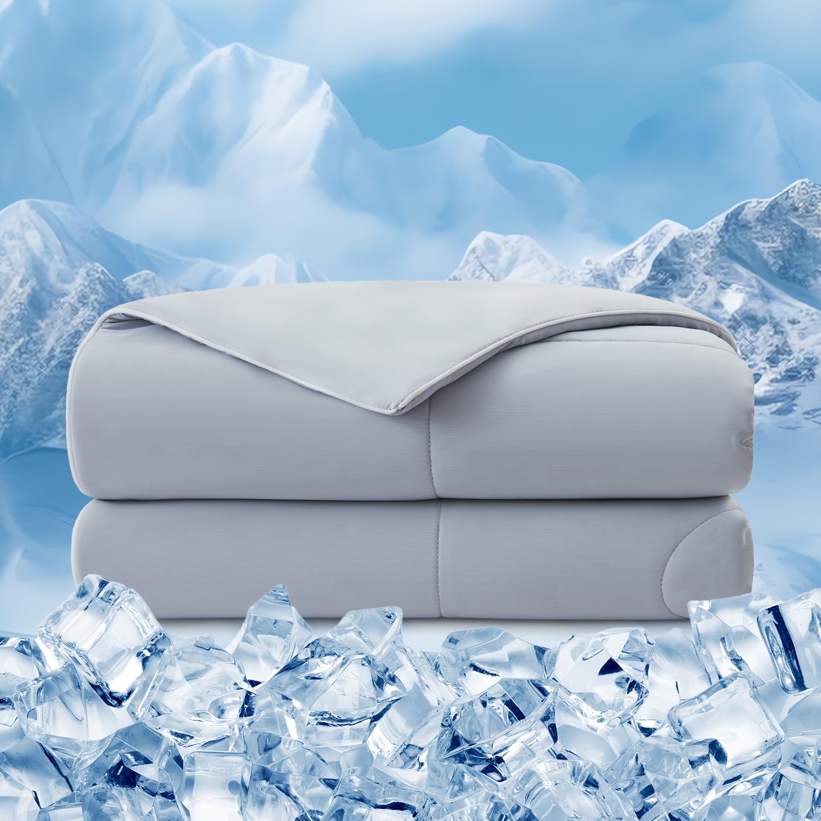 Photo 1 of EMME Cooling Comforter King Size, Double Sided Cold Fabric Cooling Blanket for Hot Sleepers, Q-Max>0.45 Breathable Summer Quilt for Night Sweater, Lightweight Duvet Insert (Grey,106 x 90)