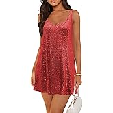 Pungdra Women's Sequin Dress for Women Sparkly Glitter V Neck Shift Cocktail Disco Outfit Party Club Night Out Mini Dresses