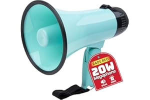 MyMealivos Portable Megaphone Bullhorn 20 Watt Power Megaphone Speaker Voice and Siren/Alarm Modes with Volume Control and St