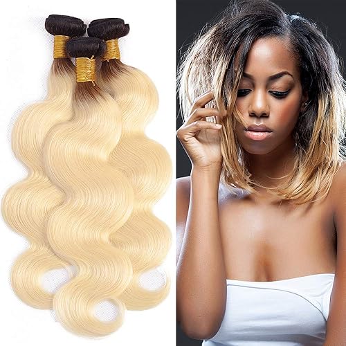 Suttie 1B 613 Blonde Bundles with Dark Roots Body Wave Real Hair Ombre 3 Bundles Human Brazilian Hair B6J121212