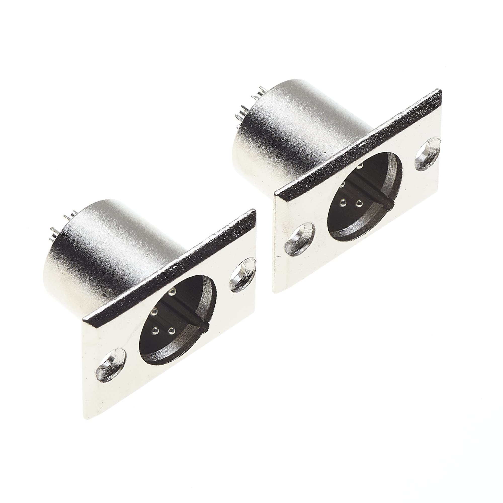 Keple XLR Plug 4 Pole Chassis - Male Jack 4 Pin Panel Mount Connector With Rectangle Nickel Plated Mount Frame, Microphone Speaker Socket - Pack Of 2