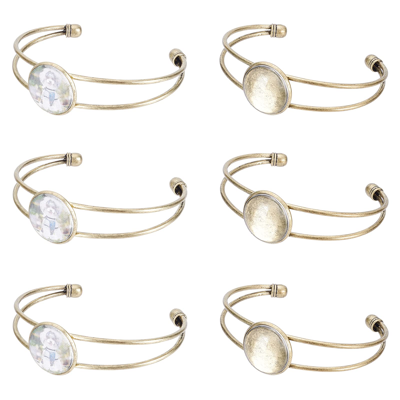 SUNNYCLUE DIY Make 6Pcs Cabochon Bracelet Making Kit Bracelet Setting Blank Adjustable Bangles Bezel Tray & 20mm Transparent Glass Dome Cabochon for Women DIY Jewellery Making Adults