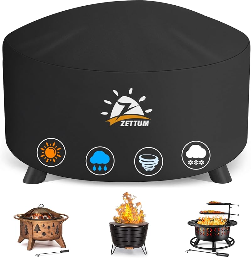 Zettum Fire Pit Cover Round 100 cm Heavy Duty 600D Waterproof