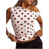 MakeMeChic Women's Polka Dots Asymmetrical Tops Going Out Y2k Crop Tops