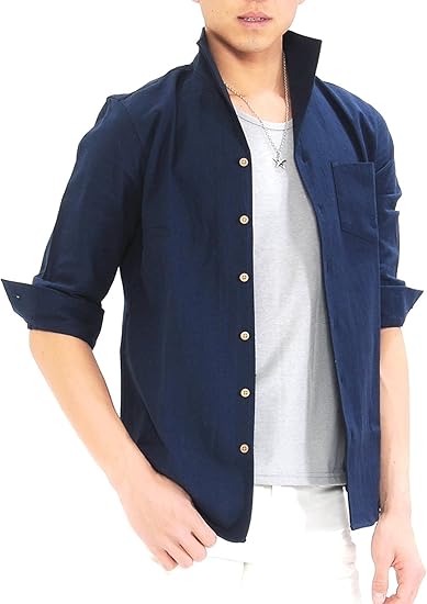 Amazon スペイド Spade シャツ メンズ 七分袖 綿麻 パナマシャツ ストレッチ パナマ織り E477 M ｉネイビー シャツ 通販