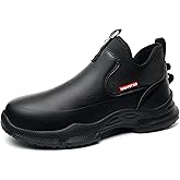 IQAXC Non Slip Work Shoes, Water Oil Resistant Slip on Lightweight Garden Chef Restaurant Food Service Nursing Leather Footwear