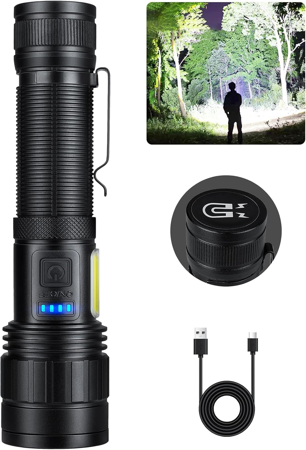 Photo 1 of Rechargeable Flashlights 90000 High Lumen, Super Bright Magnetic Flashlight Rechargeable, 7 Modes with Cob Work Light, Powerful Led Flash Light for Camping, Outdoor, Home