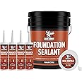 Liquid Rubber Basement and Foundation Repair Sealant - Waterproof Concrete Sealer & Crack Filler - Flexible Coating for Indoor & Outdoor Use - 5 Gallon Sealer, 10.2 oz Caulk 4 Pack, Geo Textile 4"x160