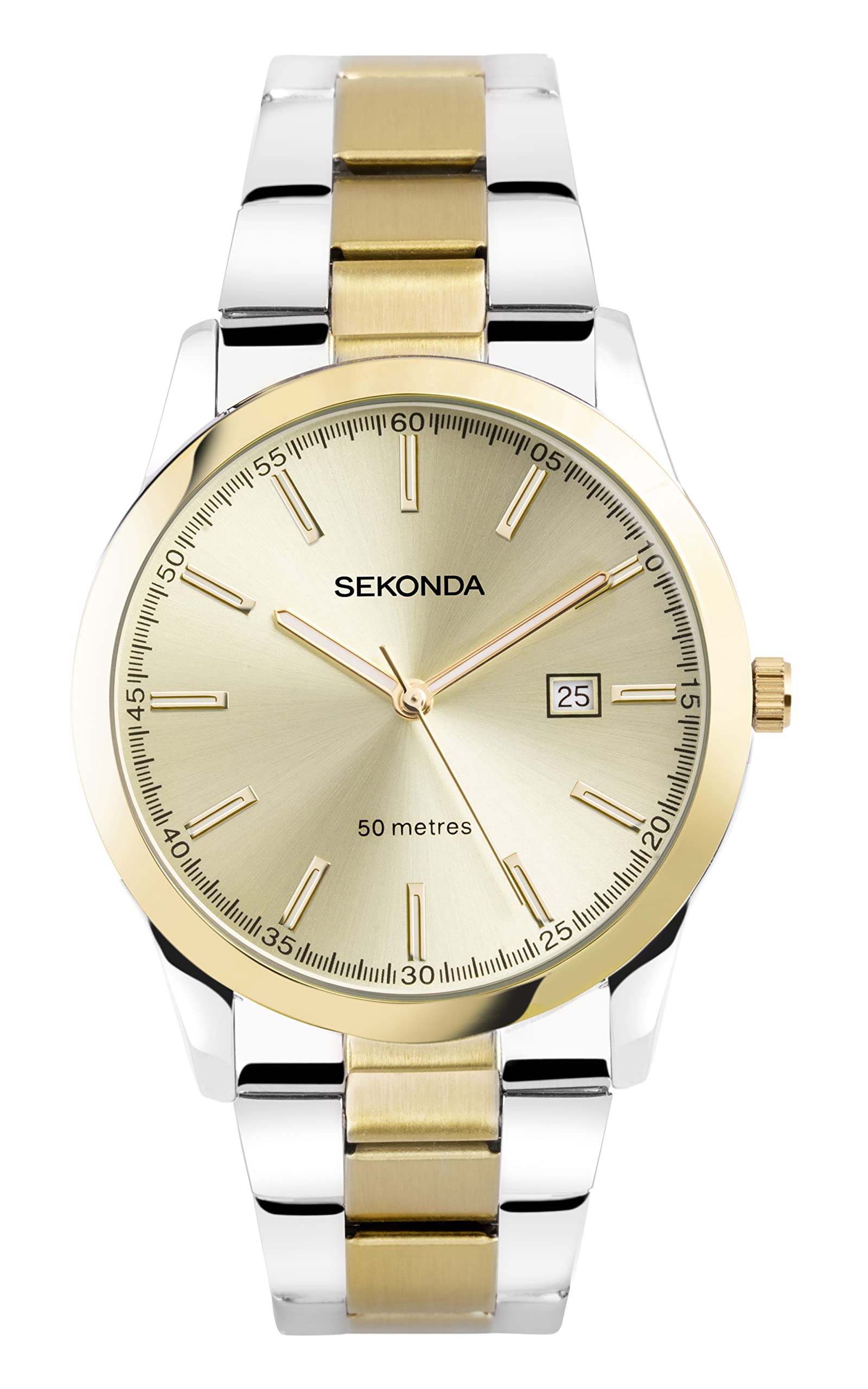 Sekonda Colour Pop Mens 44mm Quartz Watch in Champagne with Analogue Date Display, and Two Tone Stainless Steel Strap 1997.