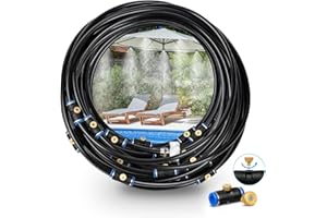 LADER Misters for Outside Patio, Misting Cooling System, 62FT (19M) Misting Line + 22 Brass Mist Nozzles + a Brass Adapter(3/4"), Water Mister System for Outside Patio, Garden, Greenhouse, Trampoline