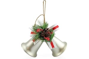 AuldHome Design Wall Hanging Silver Bells; Vintage Rustic Christmas Bells Door Hanger or Wreath Christmas Decoration