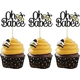 Gyufise 24Pcs Oh Babee Cupcake Toppers Black Glitter Bumble Bee Cupcake Picks Oh Baby Cake Decoration for Bee Theme Baby Shower Kids Birthday Party Decorations Supplies