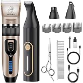Gooad Dog Clippers Grooming Kit and Paw Trimmer for Heavy Thick Hair&amp;Coats | Dog Grooming Kit,Low Noise Hair Trimmer,Rechargeable Cordless Pet Shaver for Small Large Dogs