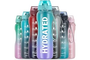 Gohippos Water Bottles with Times to Drink, 32 oz Water Bottle with Straw, Motivational Water Bottle for Gym School Office to Stay Hydrated, BPA Free & Leakproof (1 Bottle)